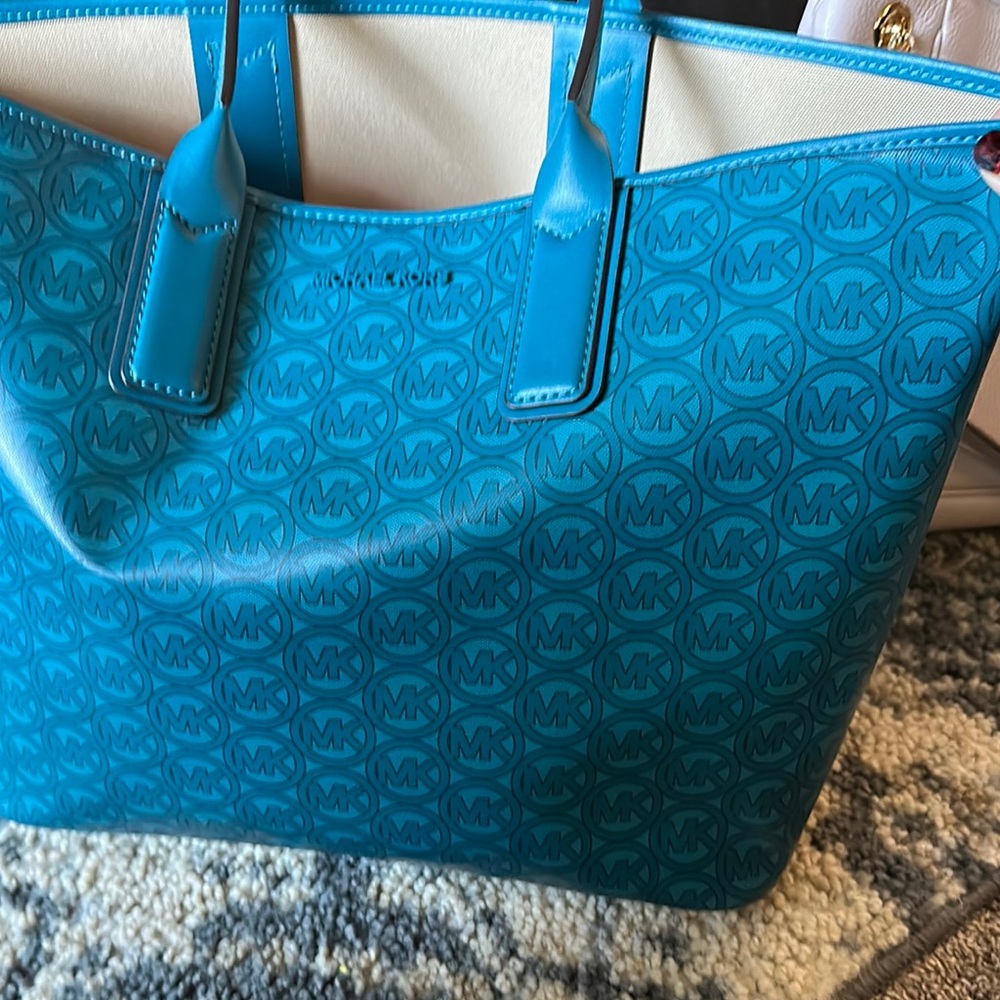 Michael Kors Blue Tote Bag with Signature Monogram
